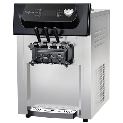 2200W Commercial Ice Cream Machine, 3 Flavor Soft Serve Ice Cream Machine, 5.3-7.4 Gal/Hr, with LCD Touch Screen, Automatic Cleaning, High Productivity for Home Snack Bar & Restaurants
