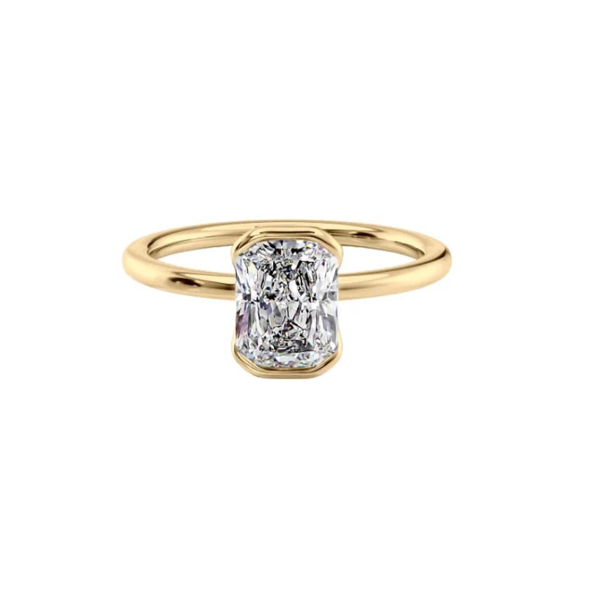 1 carat radiant cut diamond engagement ring for brides, set in 14k  yellow gold