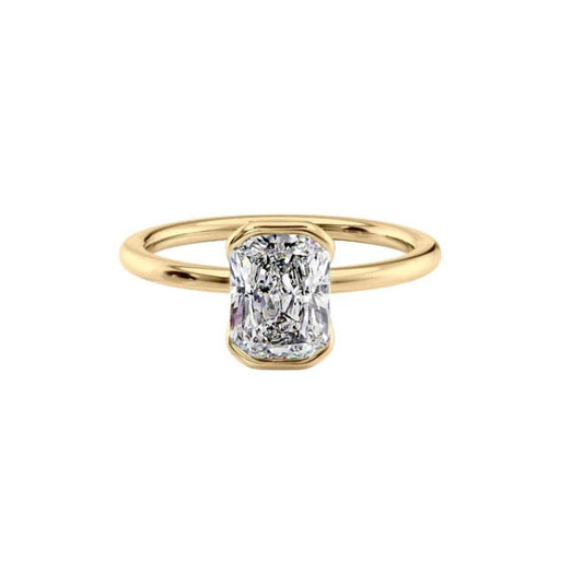 1 carat radiant cut diamond engagement ring for brides, set in 14k  yellow gold