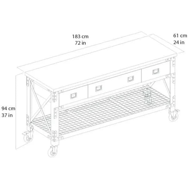 Building Products 72 in. 3-Drawers Rolling Industrial Workbench and Wood Top