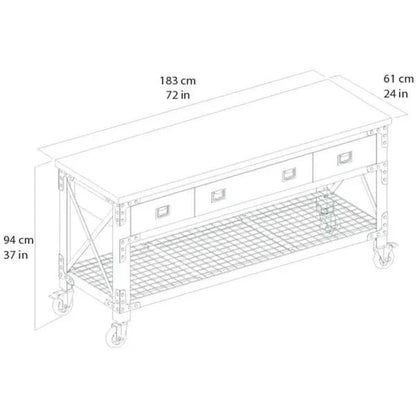 Building Products 72 in. 3-Drawers Rolling Industrial Workbench and Wood Top