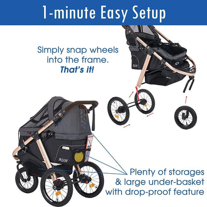 Jogging Sports Stroller with Comfort Rubber Wheels/Zipper-Less Entry/1-Hand Quick Fold/Aluminum Frame for Small/Medium Dogs, Cats and Pets (Green Camo)