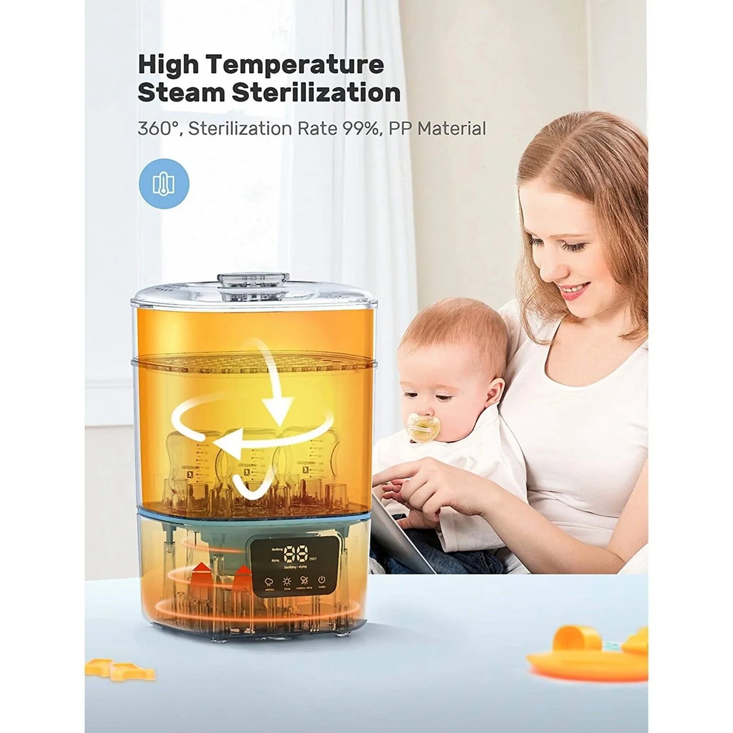 Luxury 3-In-1 Baby Bottle Steam Sterilizer And Dryer With LCD Screen