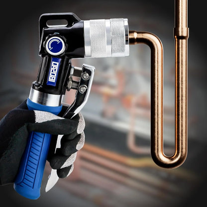 Hydraulic tube expanding tool kit, used to expand 3/8-inch copper tubes to 1-1/8 inches.