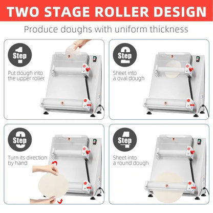 Commercial Pizza Dough Roller Sheeter, Max 16, Automatic 370W Electric Pizza Dough Roller, Stainless Steel, Suitable for Noodle, Pizza Bread and Pasta Maker Equipment