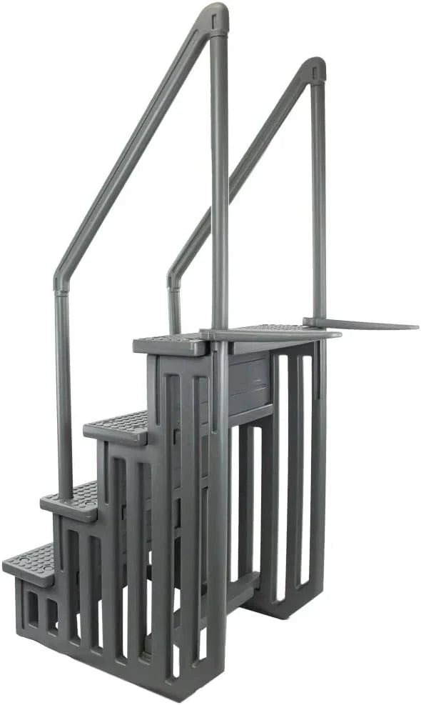 Select Anti-Slip in-Pool Steps | Gray | for Above Ground Swimming Pools | Can Mount to Decks 48" to 54" H | Safety Stairs Capacity Up to 300 lbs