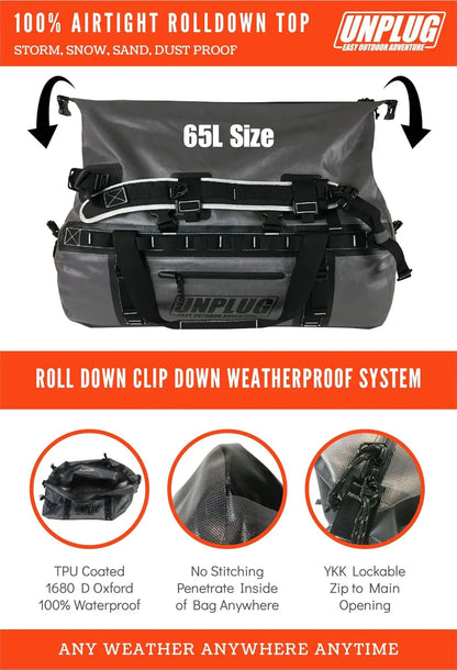 Ultimate Adventure Bag -1680D Heavy Duty Waterproof Travel Duffel Bags for Camping, Motorcycle Dry Bag, Waterproof Bags for Boating, Waterproof Duffle Backpack,Tactical Duffle Bag