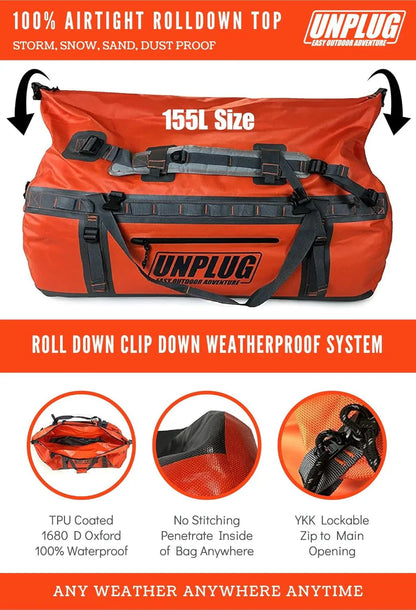 Ultimate Adventure Bag -1680D Heavy Duty Waterproof Travel Duffel Bags for Camping, Motorcycle Dry Bag, Waterproof Bags for Boating, Waterproof Duffle Backpack,Tactical Duffle Bag