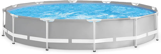 Above Ground Swimming Pool, 12' x 30", Prism Frame, Gray - Large Backyard Outdoor Round Summer Pool for Family, Easy Set Up, 24-Inch Deep Water