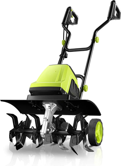 Electric Tiller, 15-Amp 18-Inch Width 9-Inch Depth Corded Tiller Cultivator 24 Durable Steel Tines Gardening Tiller with Adjustable Wheels Foldable Handle for Easy Soil Cultivation