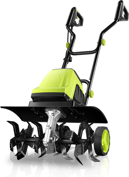 Electric Tiller, 15-Amp 18-Inch Width 9-Inch Depth Corded Tiller Cultivator 24 Durable Steel Tines Gardening Tiller with Adjustable Wheels Foldable Handle for Easy Soil Cultivation