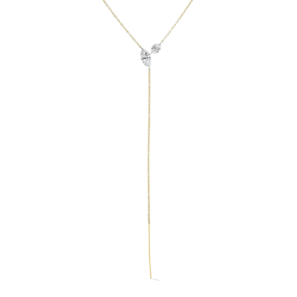 gold lariat necklace featured marquise lab grown diamonds
