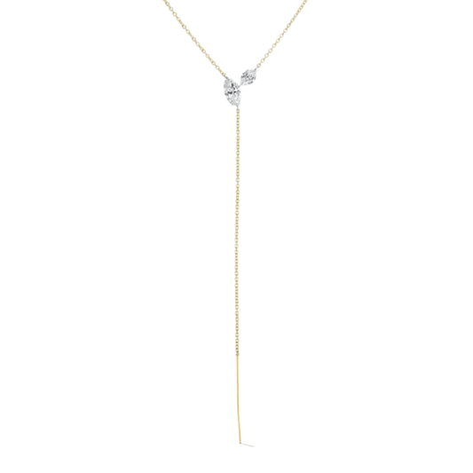 gold lariat necklace featured marquise lab grown diamonds