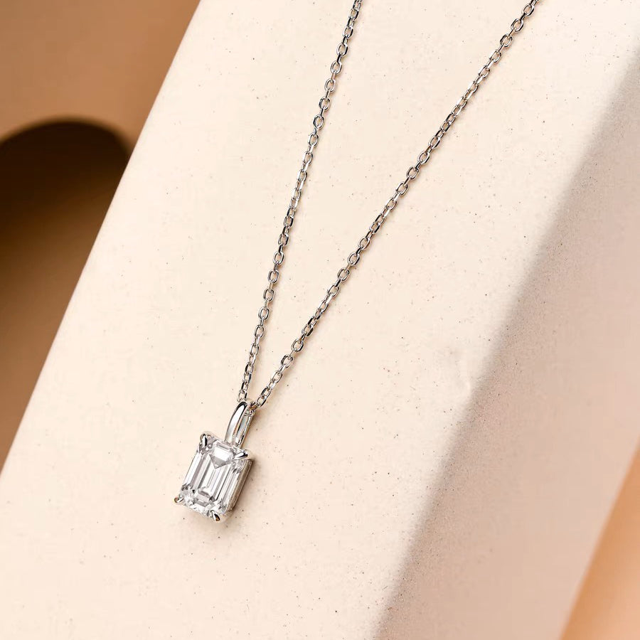 Emerald Cut Lab Grown Diamond Necklace (7/10 ct.) in Sliver